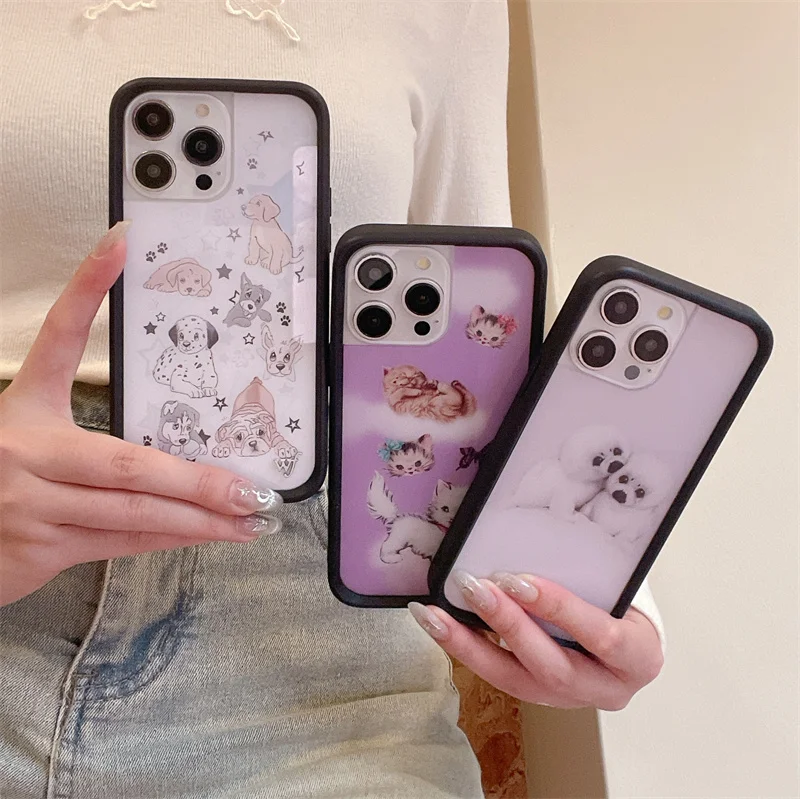 Wildflower Cute Dog Cat Phone Case for iPhone 16 15 14 13 12 Pro Max Plus 14plus 15plus 16pro Pet Duck butterfly Cover Funda