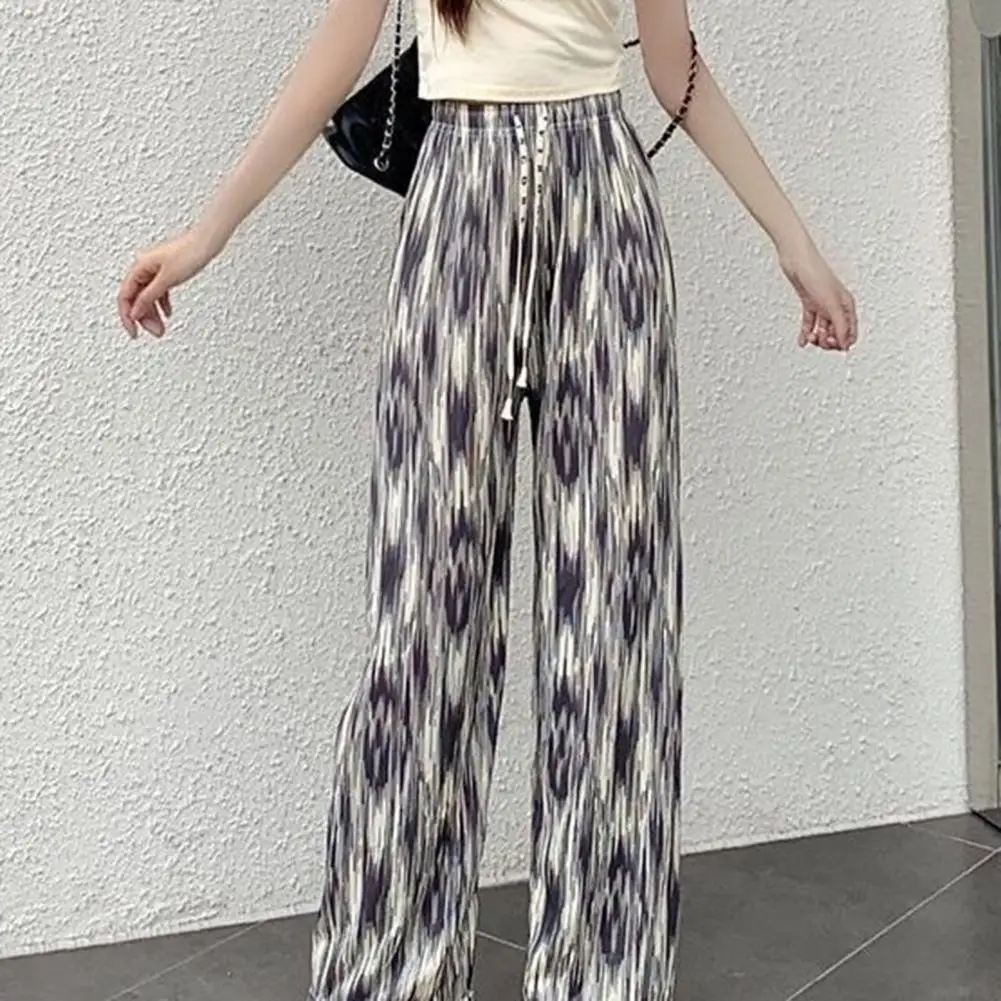 

High-waisted Tie-dye Pants Stylish Women's Wide Leg Pants Ink Tie Dye Print Elastic Waist Pockets for Casual Wear for All-day