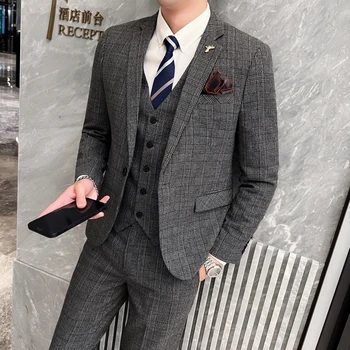 2023 Men's British Fashion Three-piece Set Slim Fit Suit Vest Trousers Ensemble Handsome Trendy All-in-one Banquet Blaze 2 2023 Men's British Fashion Three-piece Set Slim Fit Suit Vest Trousers Ensemble Handsome Trendy All-in-one Banquet Blaze 2