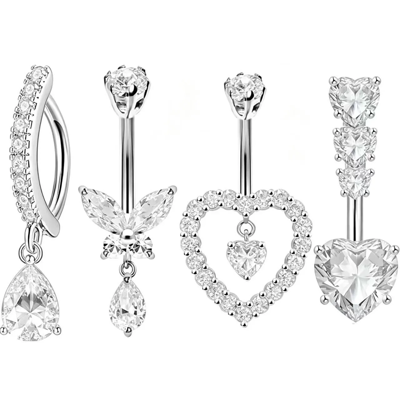 4PCS Butterfly Belly Button Ring Set For Women Fashion Heart Navel Piercing Jewelry Belly Barbell Pack Piercing Ombligo Lote