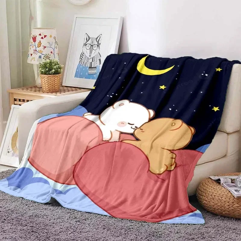 Cute Bubu and Dudu Series Blanket Cartoon Print Kids Warm Flannel Soft Comfortable Home Travel Blanket Bed Blanket Birthday Gift