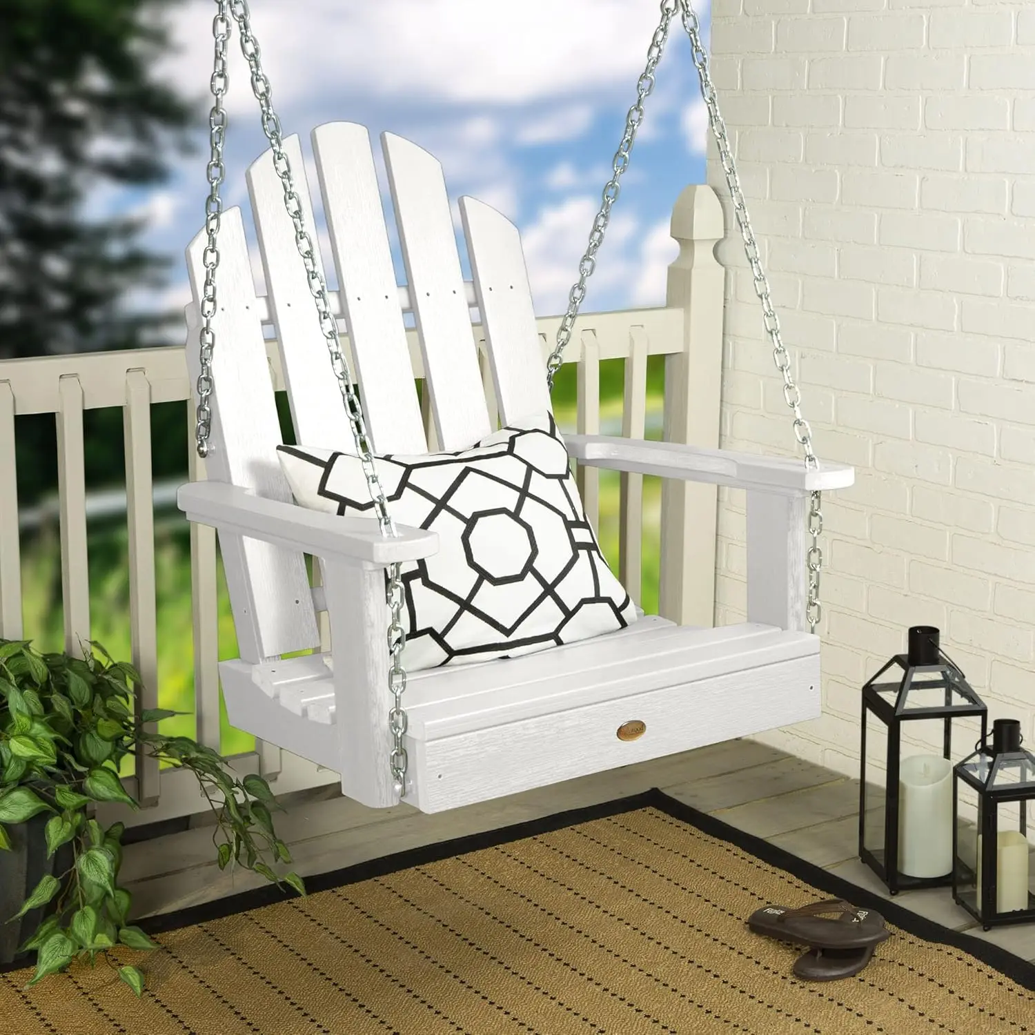 Ad-Sw2Cw23-Whe Classic Westport Adirondack Single Seat 1-Person Porch Swing, White