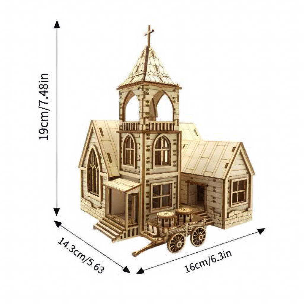 ชุด DIY ไม้ 3 มิติ “หมู่บ้านชนบท” ของ OUZEY, โมเดลบ้านจิ๋วและโบสถ์, ของตกแต่งโต๊ะสำหรับทุกเพศทุกวัย