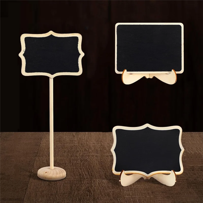 A13E-50Pack Mini Chalkboard Signs For Food, 3 Shapes Small Chalkboard Signs With Stand Wooden Food Signs