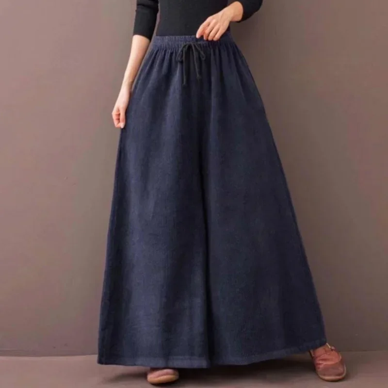 Casual High Waisted Straight Wide Leg Corduroy Pants For Women With Pockets Autumn Winter Loose Plus Velvet Warm Trousers C308