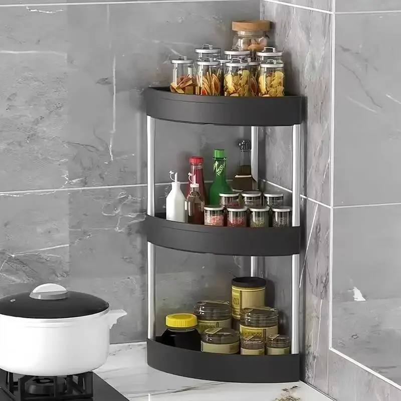رف حمام ثلاثي الطبقات، يستخدم لزاوية المطبخ، رف تخزين البهارات متعدد الطبقات، رف زاوية الحوض.