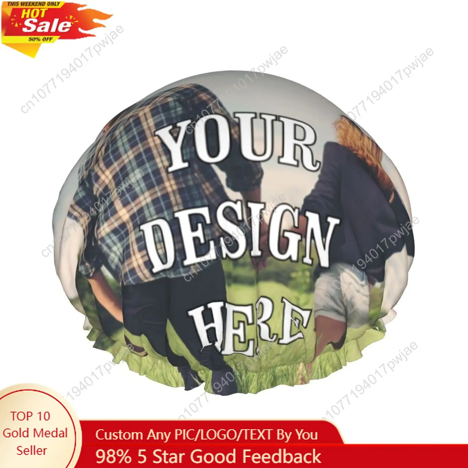 

Custom Photo Shower Cap for Women Personalized Name Waterproof Reusable PEVA Lining Adjustable Elasticized Hem for All long Hair