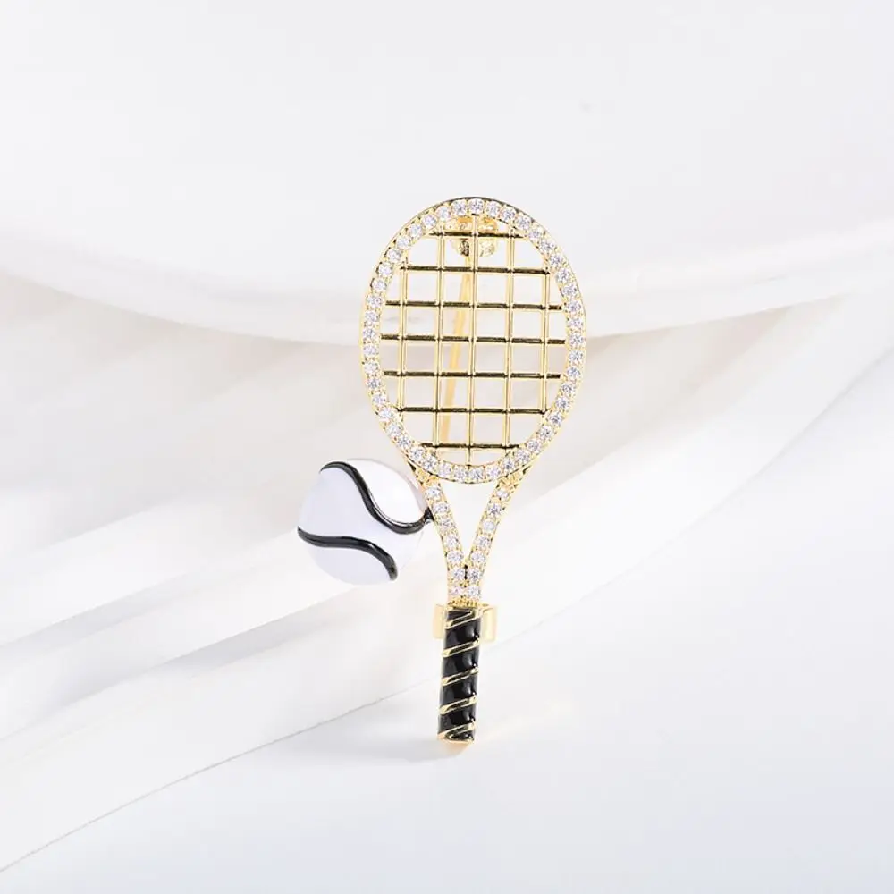 Temperamento Lega Spilla per racchetta da tennis Vecchio denaro Zircone Smalto Metallo Spilla per vestiti Distintivo Accessori per gioielli Spilla in oro da donna