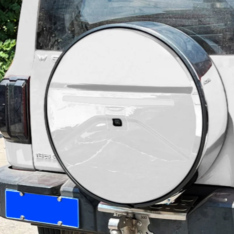 PLUSBEAM Easy Install White Stainless Steel Spare Tire Cover Car Rear Wheel Cover For Tank 300 Accessories