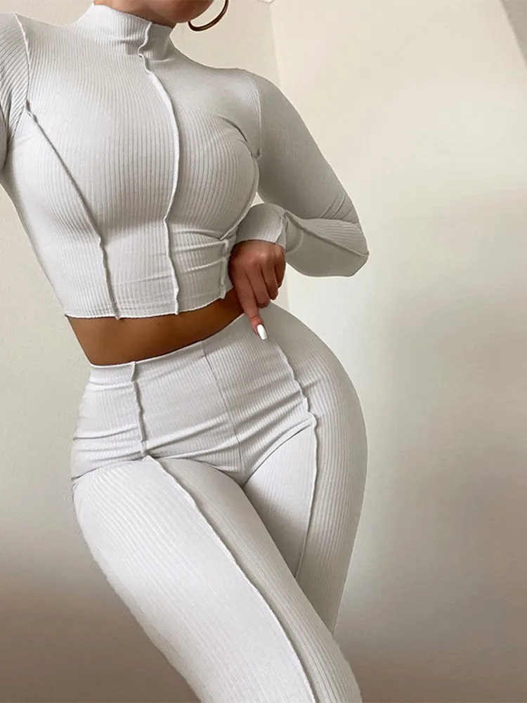 

Autumn Women New Long Sleeved Set With Solid Color Round Neck 2026 New High Waist Sexy Slim Fit Fashion Set Two Piece Set