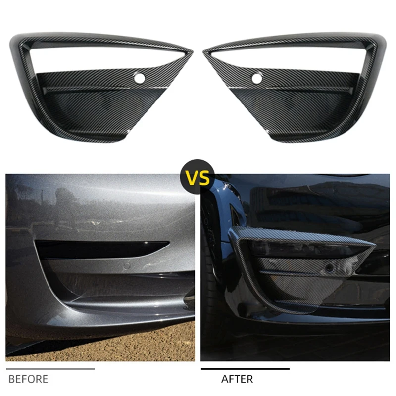 Car Front Bumper Fog Light Lower Grille Frame Spoiler Splitter Wind Knife For Tesla Model 3