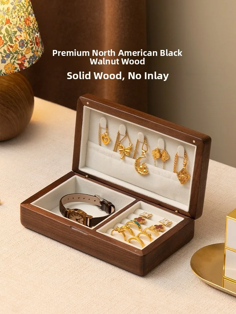 

Portable ature High-End Gold Jewelry Box Pure Wood Earring Ring Storage Case Vintage Chinese Sle Handmade Woort