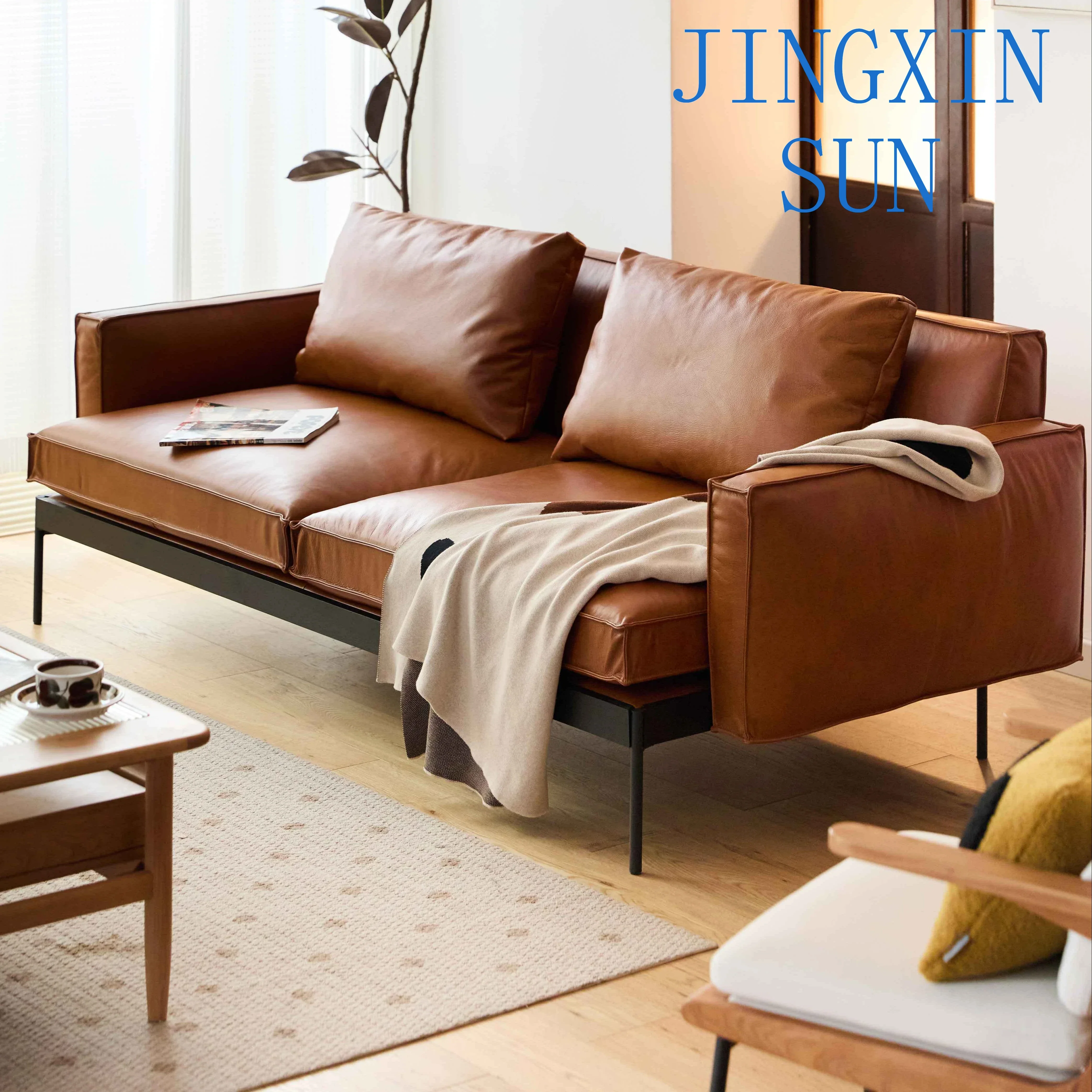 -Modern 2 Seater Armrest Sofa Living Room Furniture Set Cheap Genuine Leather Sofa