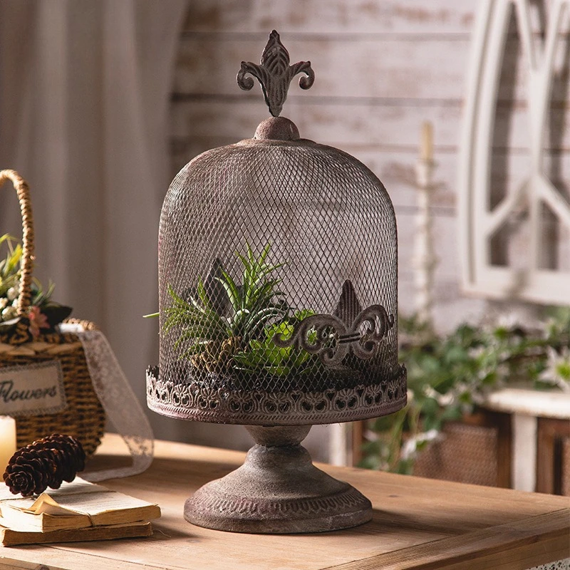 Vintage American Bird Cage Candle Holder, Distressed Iron Candelabra for Rustic Farmhouse，Creative Photography Prop
