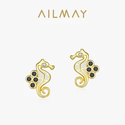 Ailmay 925 Sterling Silver Cute Seahorse shaped Earrings For Women Trendy New Design Fancy Jewelry Party Gift