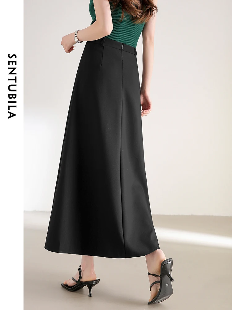 SENTUBILA A-line Umbrella long Black Skirt 2024 Spring Summer Casual Loose High Waist Solid Maxi Skirts Female Clothes 141Q53135