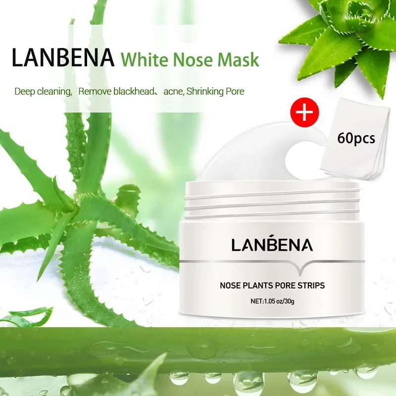 

LANBENA White Nose Mask and 60pcs Cleanses Skin Remove Blackheads Aloe Vera Extract Deeply Cleaning Hydrating Shrinks Pores