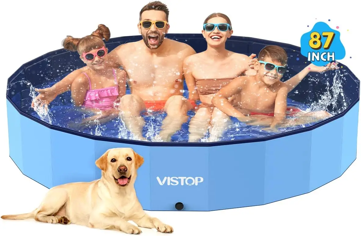 VISTOP Jumbo Foldable Dog Pool, Hard Plastic Shell Portable Swimming Pool for Dogs Cats and Kids Pet Puppy Bathing Tub Collapsib