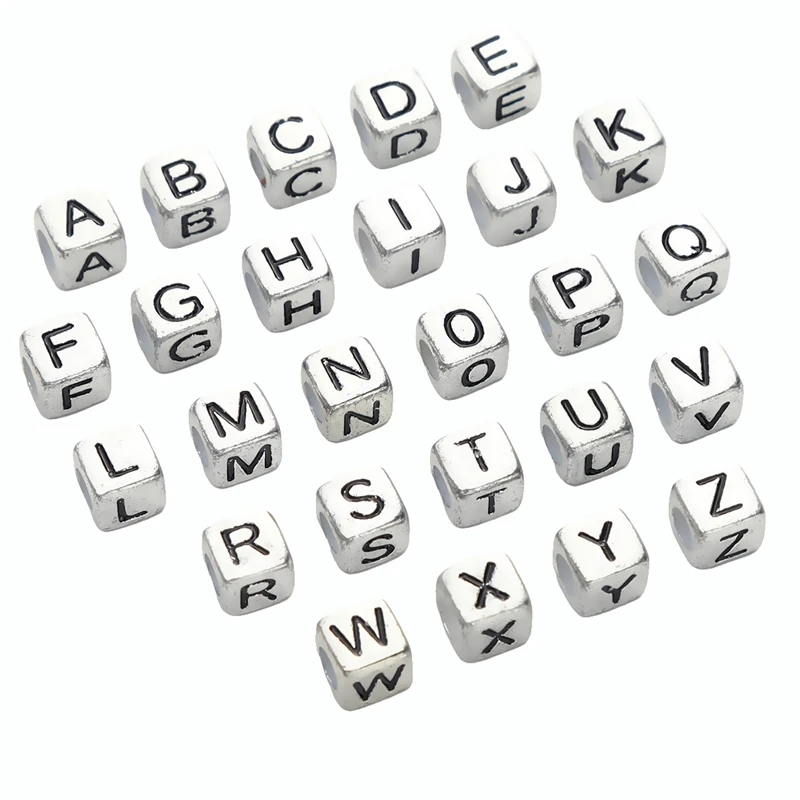 50Pcs 6x6mm Acrylic Letter Decoration Beads Random Mixed Square Alphabet Loose Beads For Jewelry Making DIY Bracelet Necklace view 6