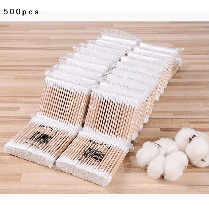500pcs Bamboo Double-Ended Cotton Swabs - Gentle for Ears & Makeup, Unscented Disposable Ear Cleaning Cotton Swab Lip Tint