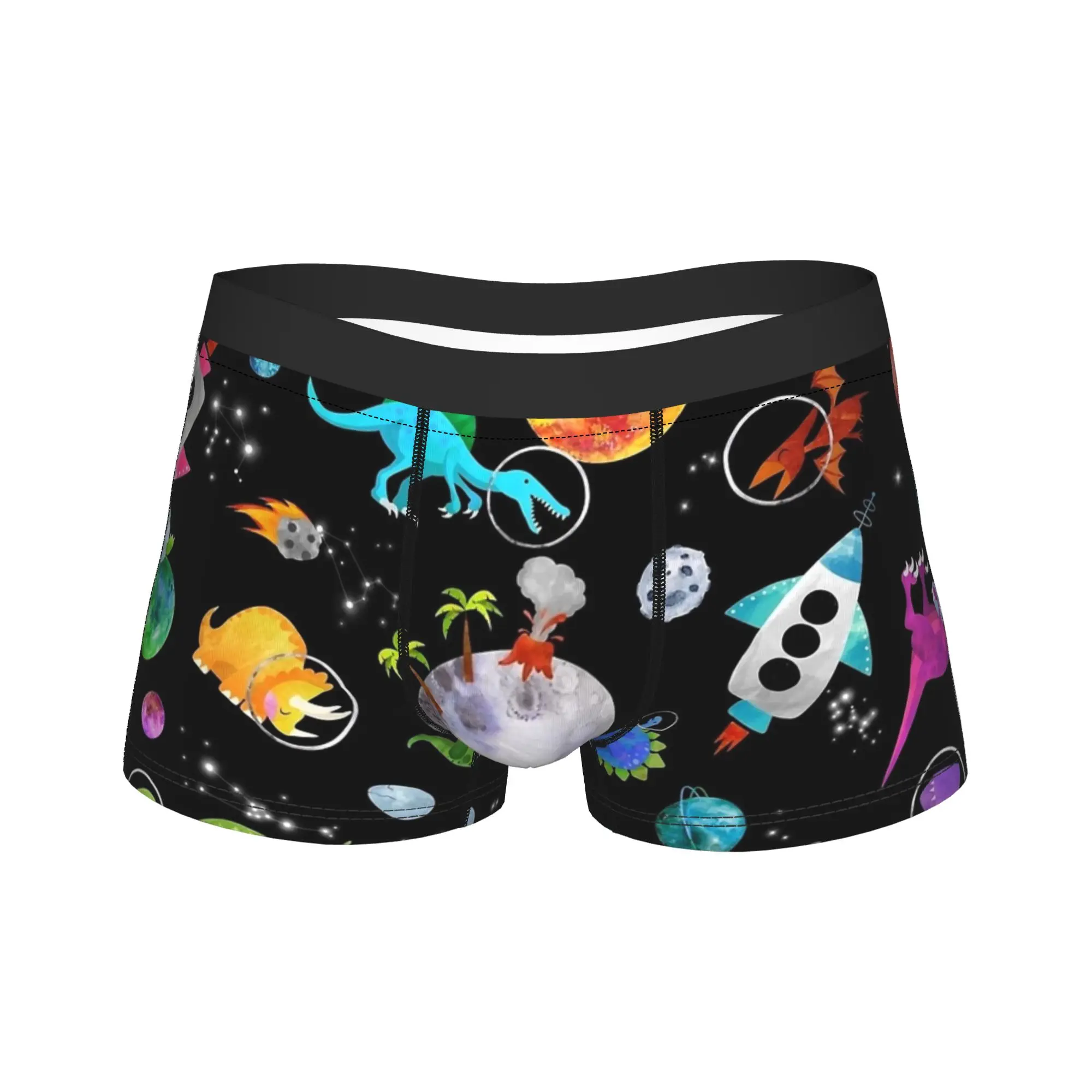 

Мужское длинное нижнее белье с изображением динозавра-космонавтов в космосе, трусы-боксеры с планетами Galaxy, шорты, мужские трусы из полиэстера