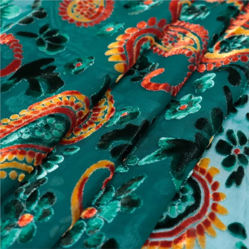 

Woven embroidered velvet brocade viscose printed mottled and burned fabric nightgown dress cheongsam