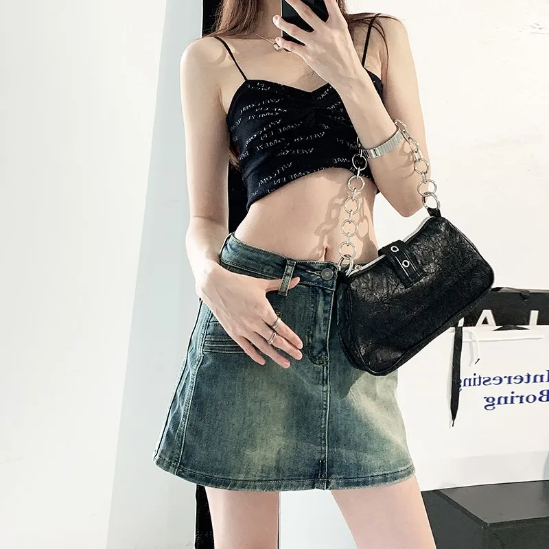 Elastic Mini Denim Skirt Half Skirt Women's High Waist Slim Wrap Hip Skirt A-line Skirts