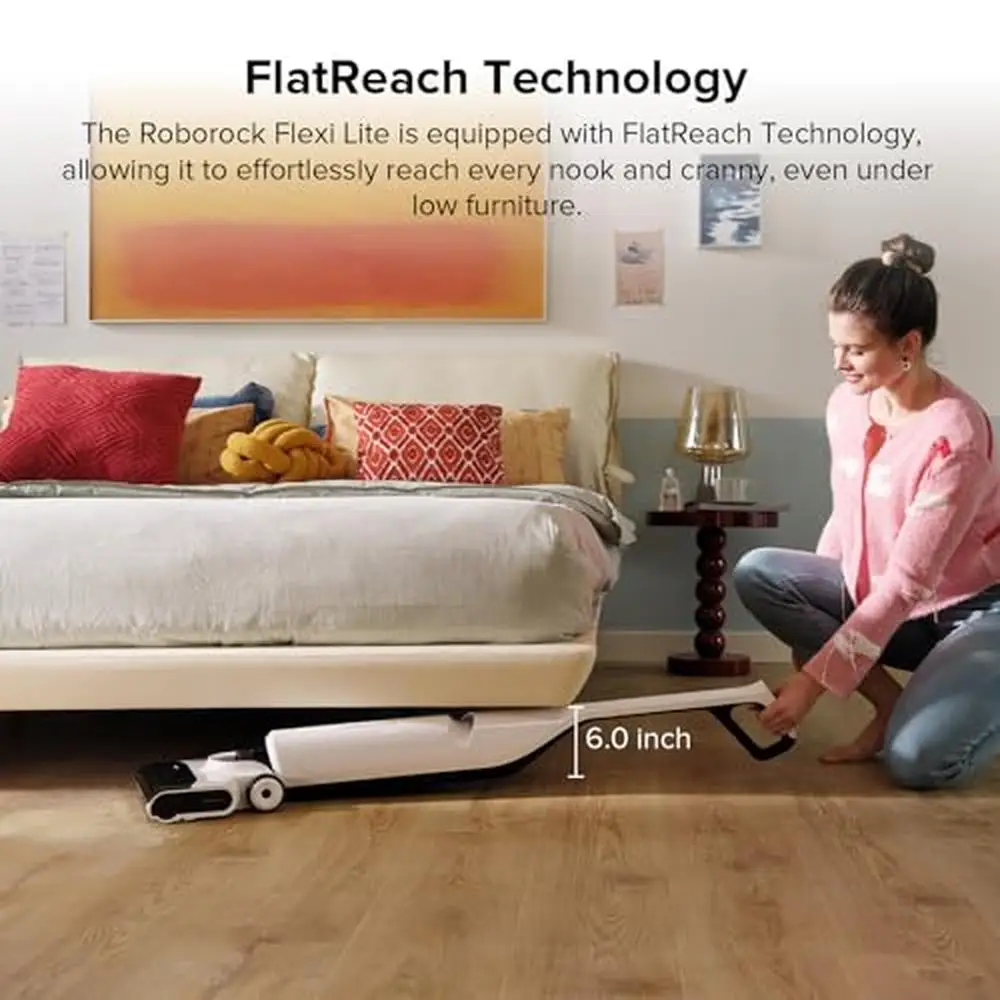 مكنسة كهربائية Flexi Lite الرطبة والجافة، ممسحة لاسلكية خفيفة الوزن 17000Pa، تصميم شفط FlatReach، تجفيف الهواء الساخن، تنظيف ذاتي من الأمام
