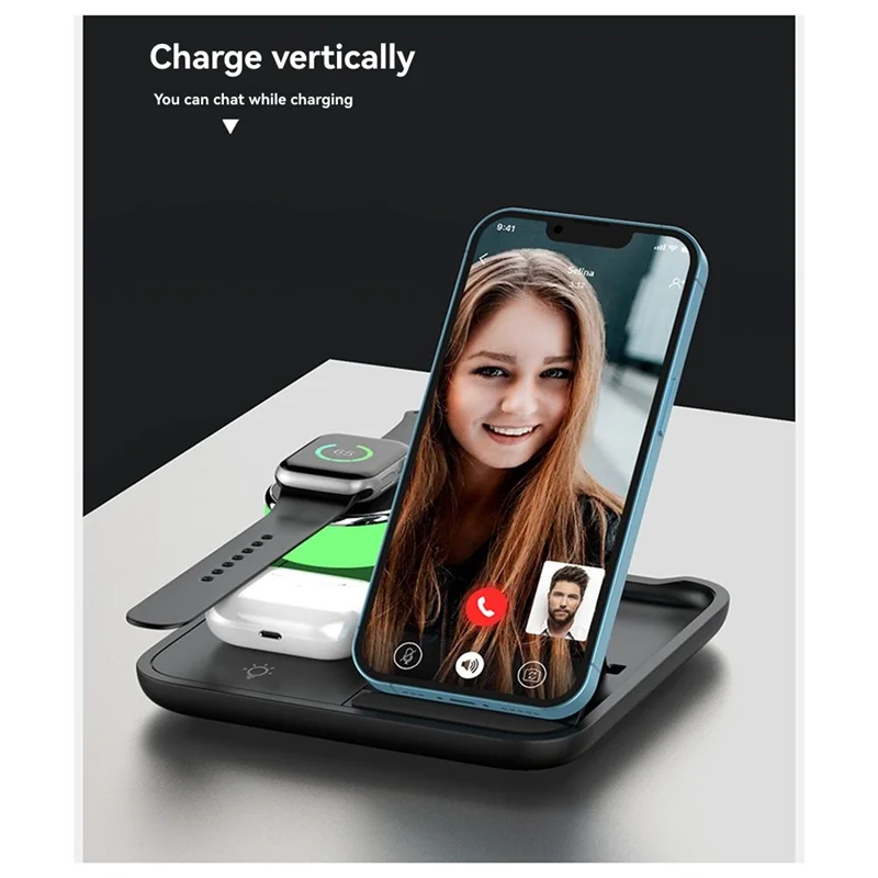 4-in-1 opvouwbare draadloze oplader Desktoptelefoonhouder Compacte draagbare mobiele telefoon draadloze oplader