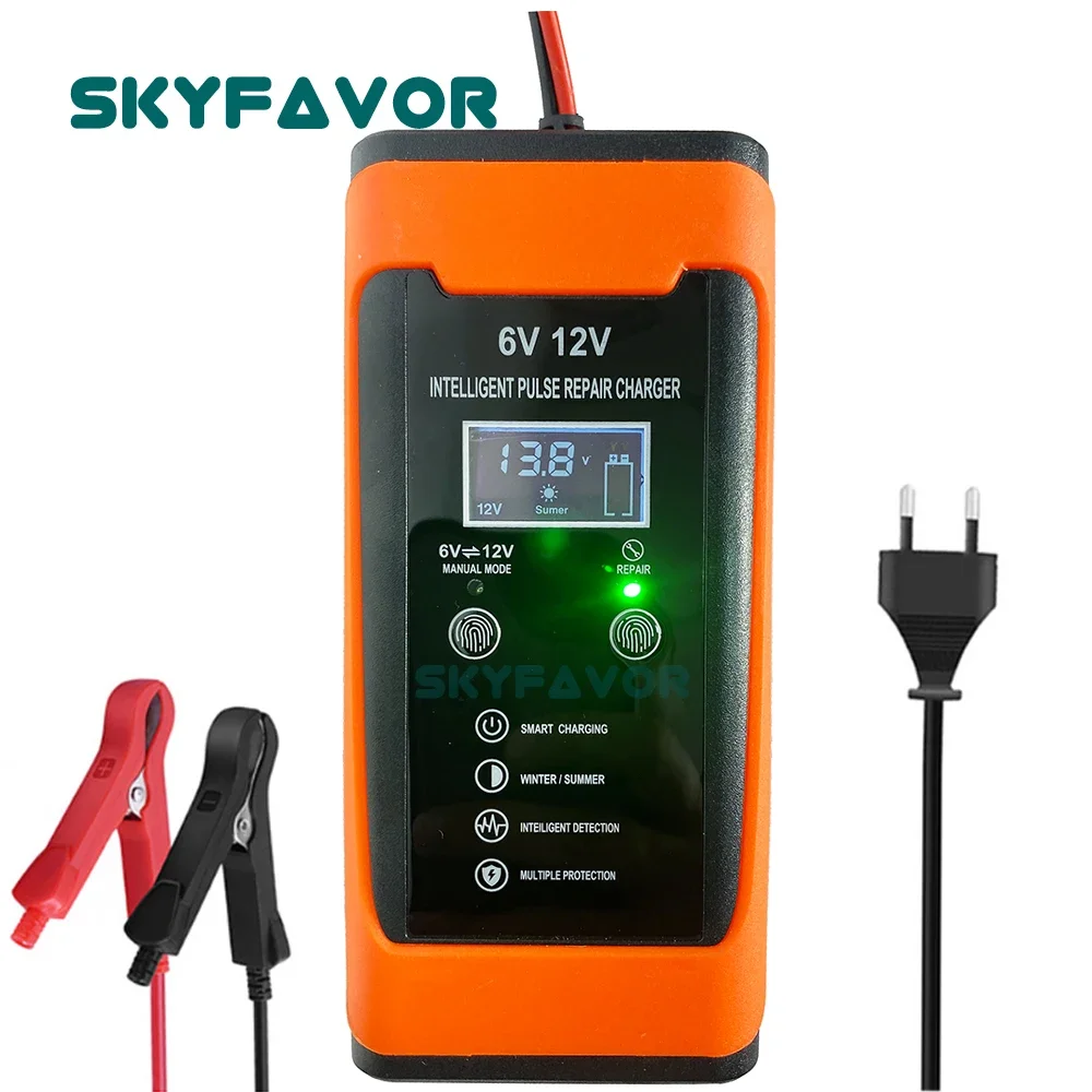 Universal Motorcycle Car Battery Charger 12V 6V 6A Fast Maintenance-free Deep Cycle Lead Acid Battery Charger with Pulse Repair
