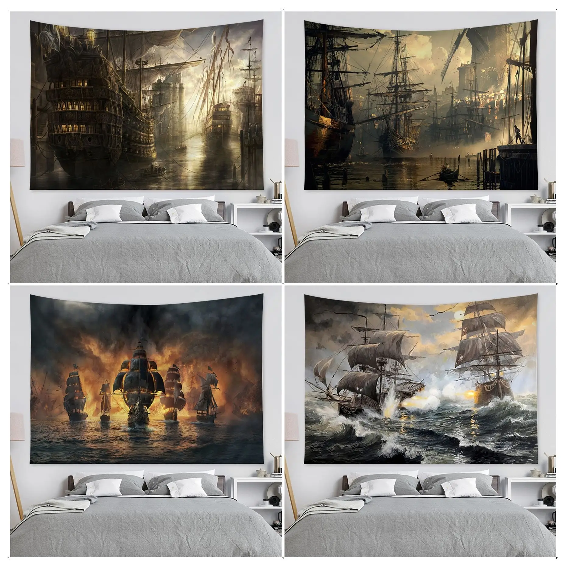 

Pirate Ship Cartoon Tapestry Art Science Fiction Room Home Decor Wall Hanging Home Decor