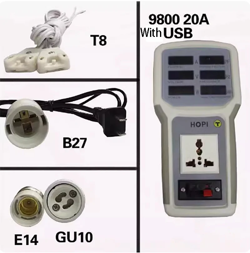 HOPI HP-9800 يده السلطة متر محلل الطاقة LED قياس المقبس قياس عامل الطاقة الجهد الحالي #2