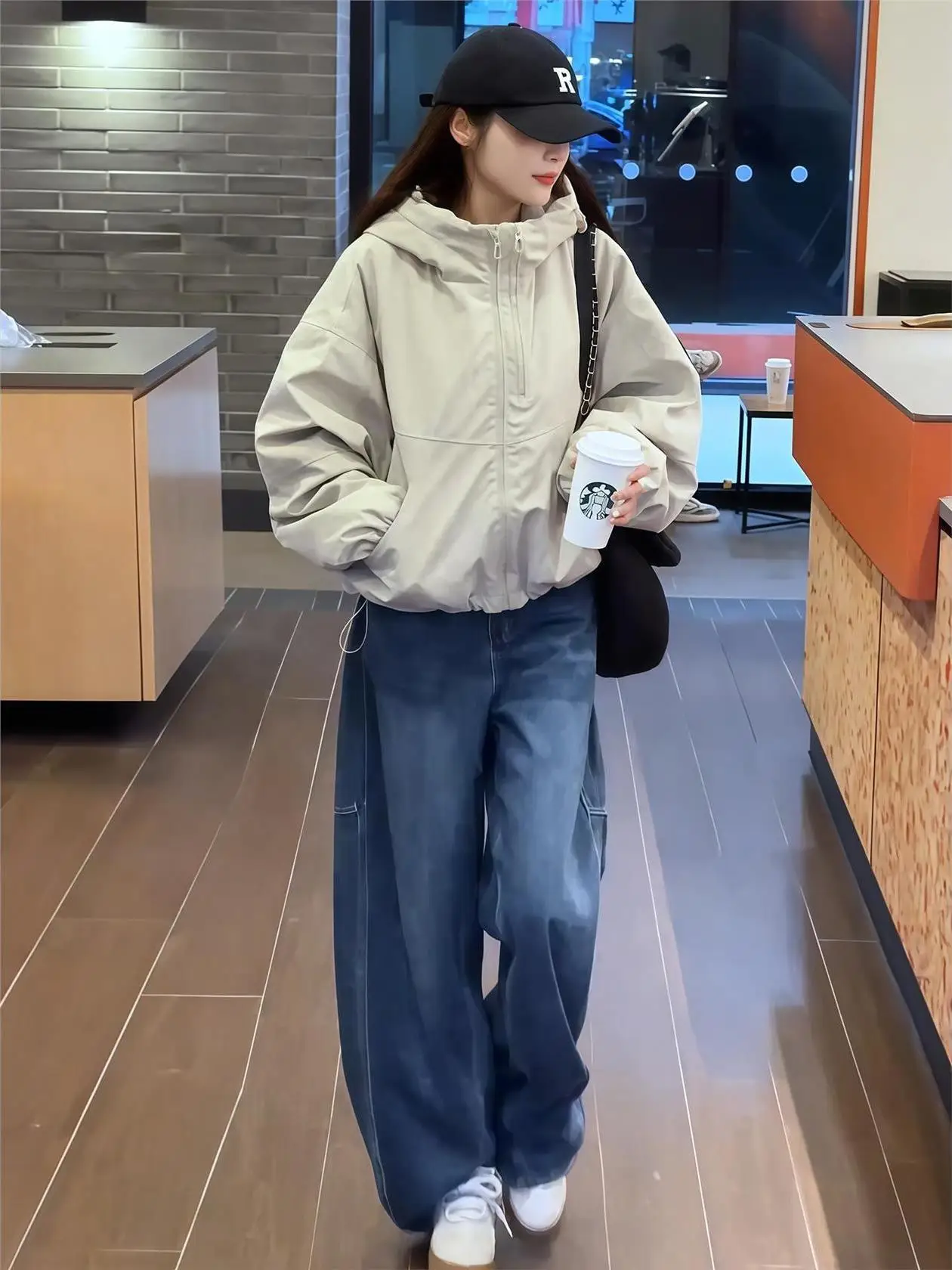 سترة كاجوال أنيقة بغطاء للرأس للنساء، موديل جديد لخريف وشتاء، زي بيسبول فضفاض يمنح مظهراً أنحف، نسخة كورية #1