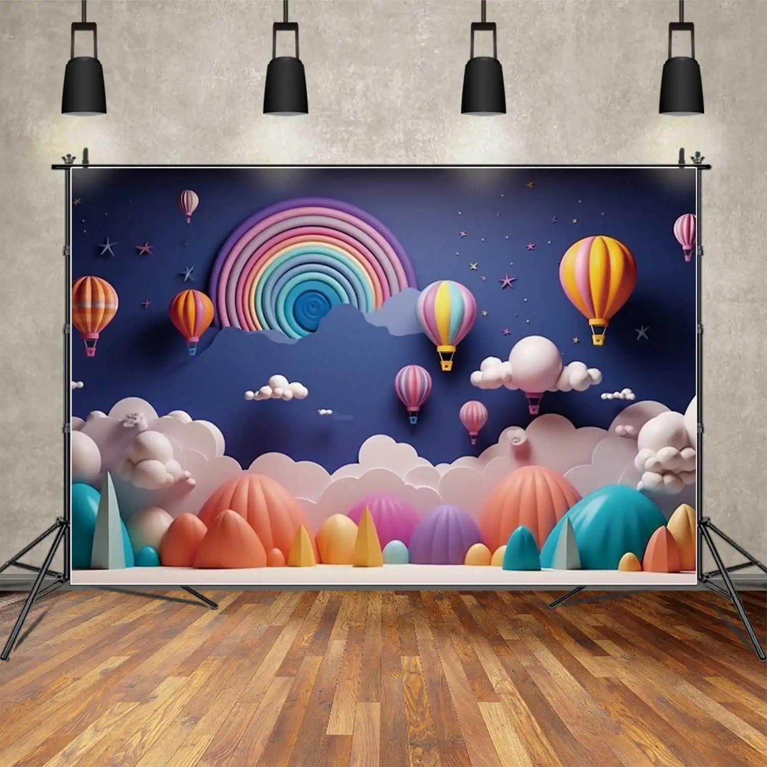 MOON.QG Backdrop Rainbow Baby Shower Birthday Party Wall Photo Booth Background Candy Rock Star Sky Hot Balloon Cloud Decoration