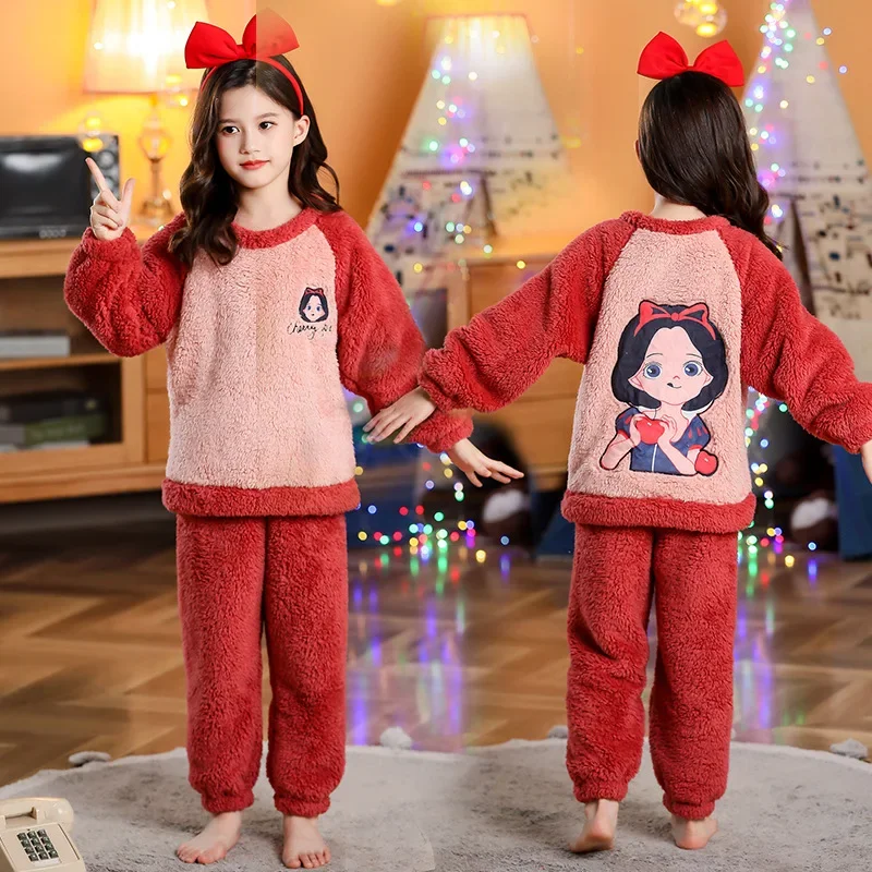 Sanrio HelloKitty Winter Children's Coral Fleece Pajamas Set Warm Fleece Thickened Homewear Children's Pajamas Men's and Women's