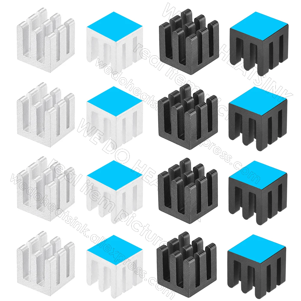 10x10x10mm Silver / Black Aluminum Slotted Heatsink Radiator Cooler for MOS IC Chip with Thermal Tape Assembly Applied