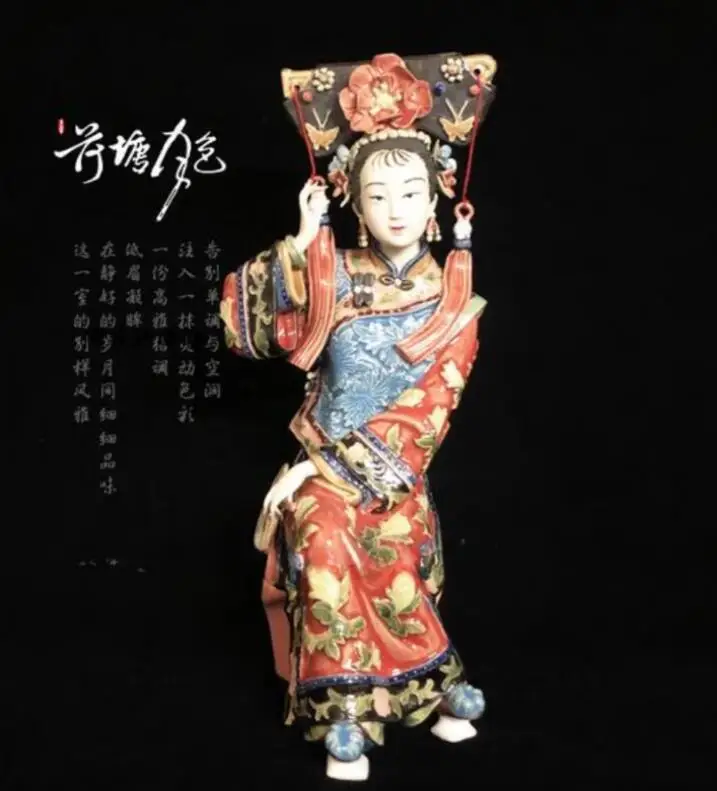 ANTIQUE CHINESE 2STYLES SHIWAN LADY STATUE PURE MANUAL FIGURE CRAFT COLLECTIBLE PORCELAIN FIGURINE PAINTED HOME DECOR