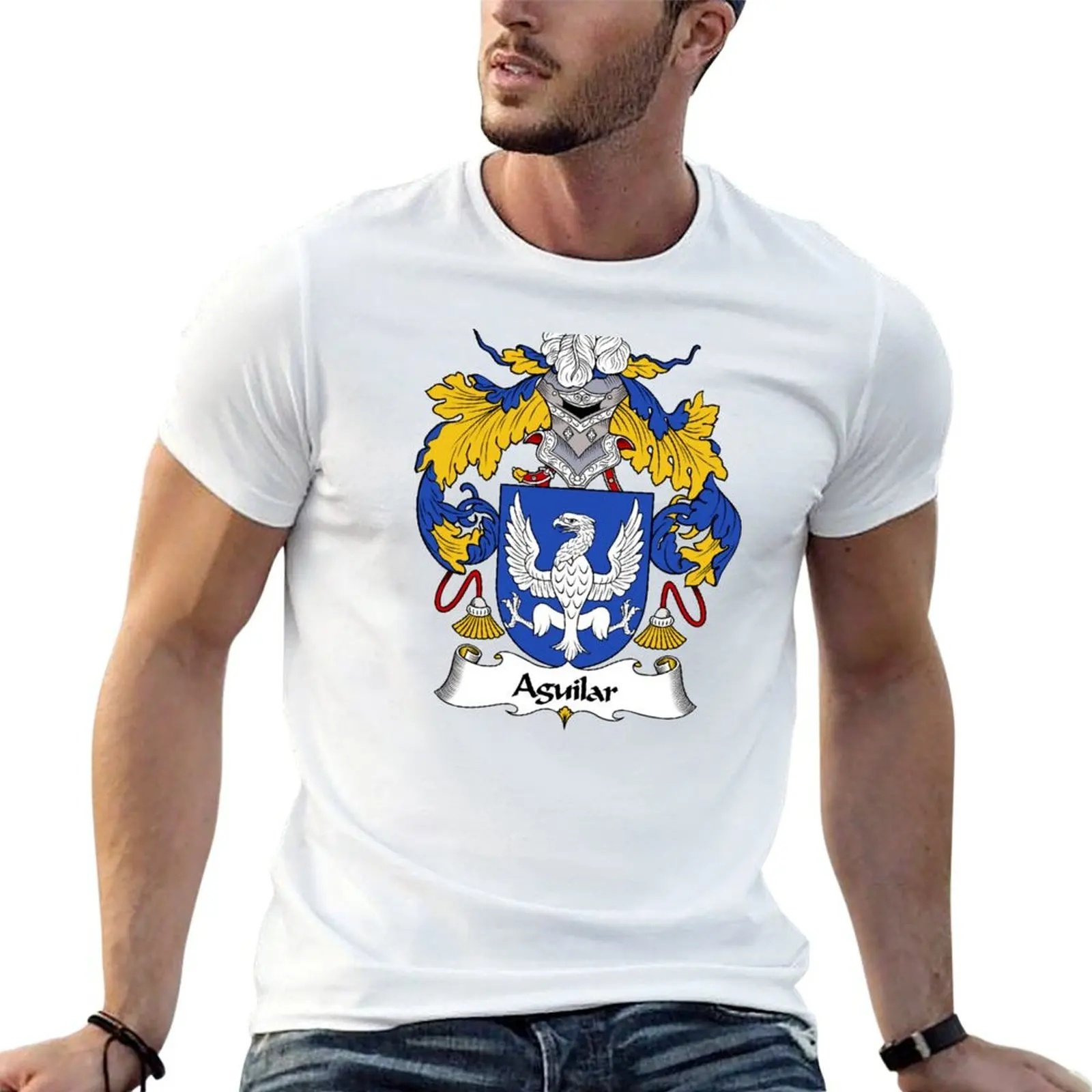Camiseta con escudo de armas/guerrera familiar de Aguilar, camiseta gráfica para hombre, camiseta esencial, camisetas de algodón, camiseta de alta calidad