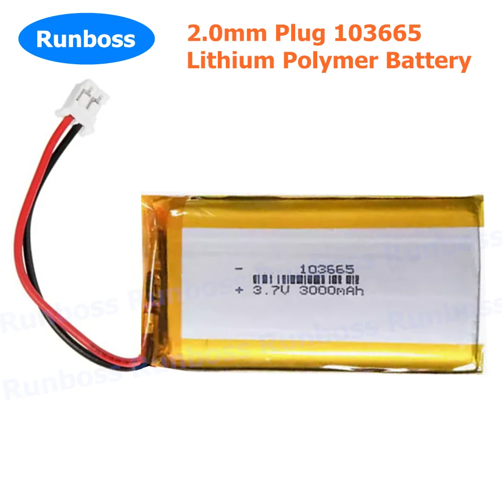 1-10pcs 103665 Battery 3.7V 3000mAh 2.0mm Polymer Lithium Batteries for Bluetooth Keyboard Tablet PC Dvd Speaker Digital Camera