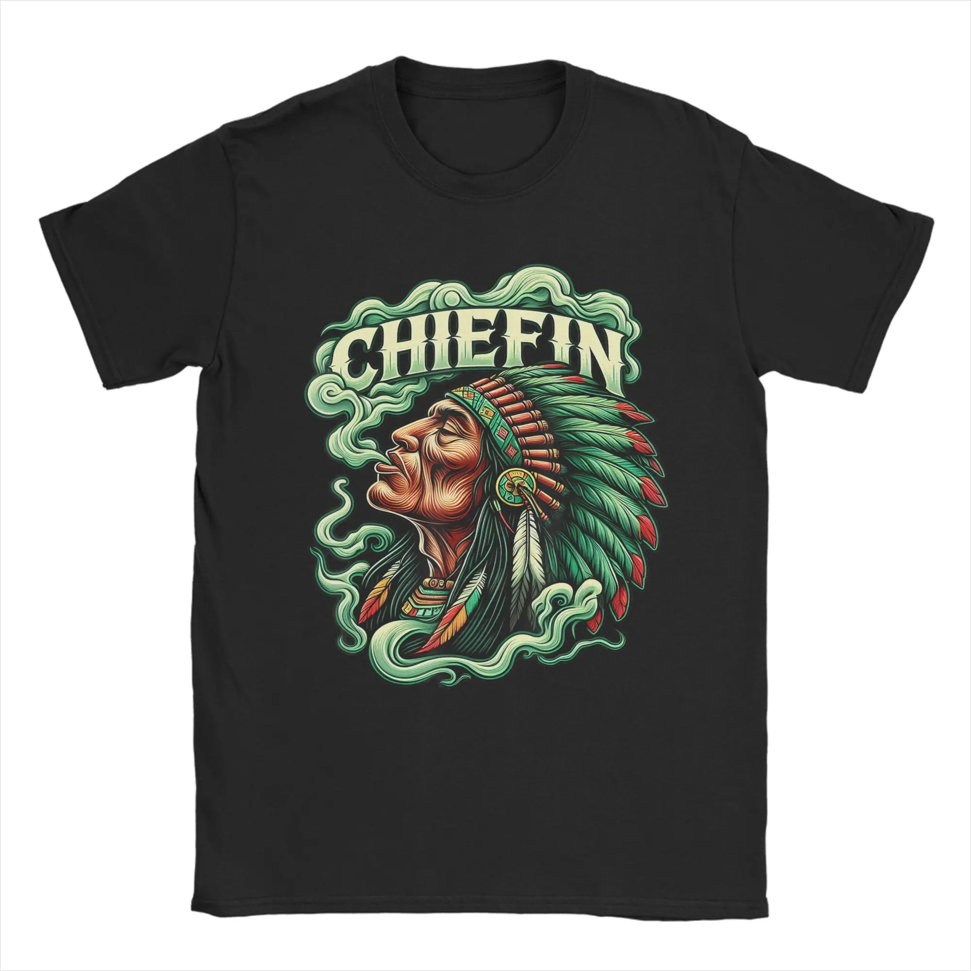 Chiefin Weed Pattern Tobacco Chief & Leaf T-Shirts Men  Awesome Cotton Tee Shirt Round Collar Short Sleeve T Shirts Tops