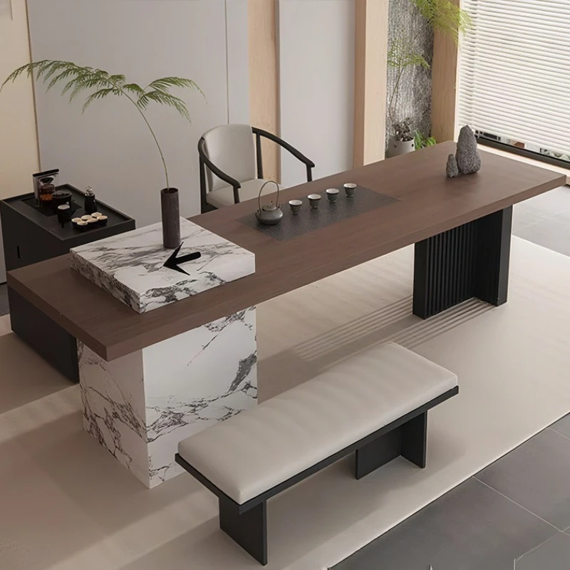 

Italian modern minimalist rock slab new Chinese tea table 2025 new high-end island tea light luxury tea room furniture custom