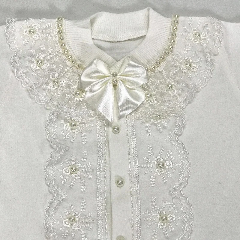 Elegant White Baby Dedication Romper Handmade Lace Christening Outfit for 0-9 months Baby Girls