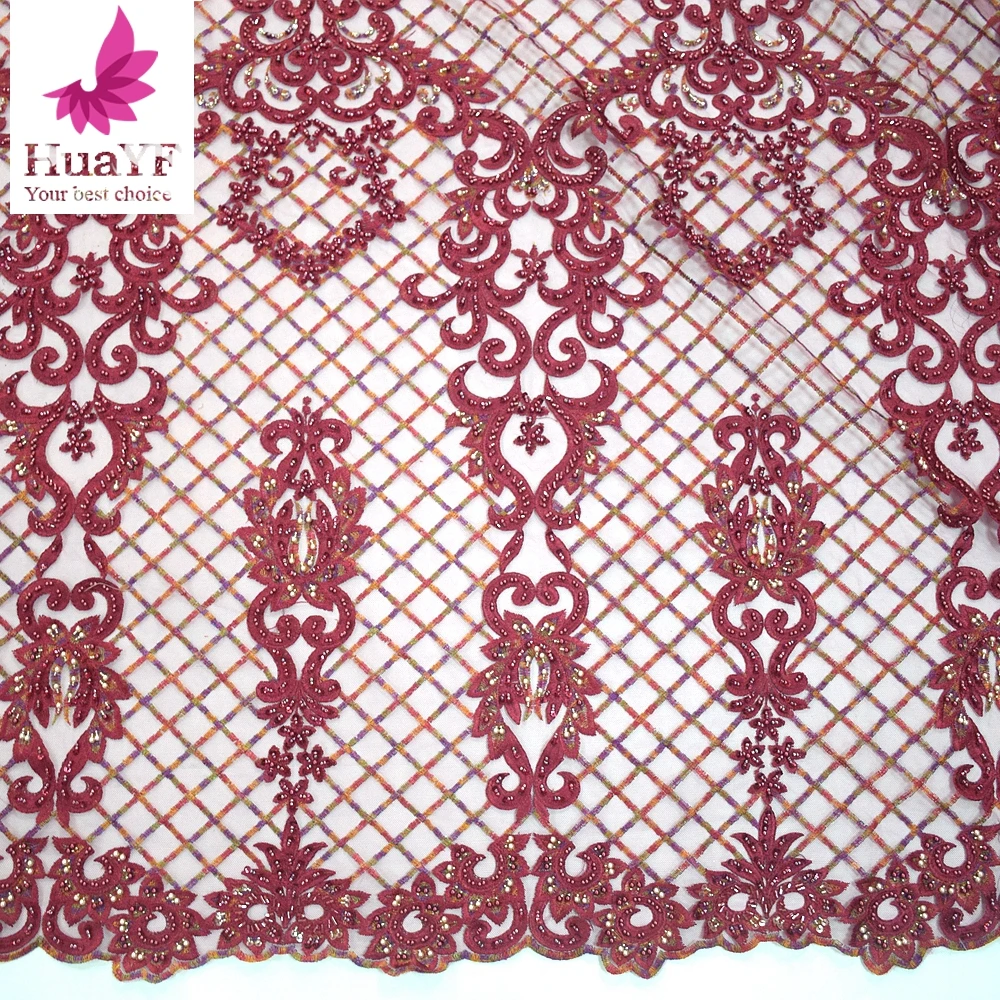 

Hot Sale African Red Unique 3d Guipure Beaded Sequence Handmade Embroidery Lace For Women Wedding 2023 DIY 1 Yard HY1000-3