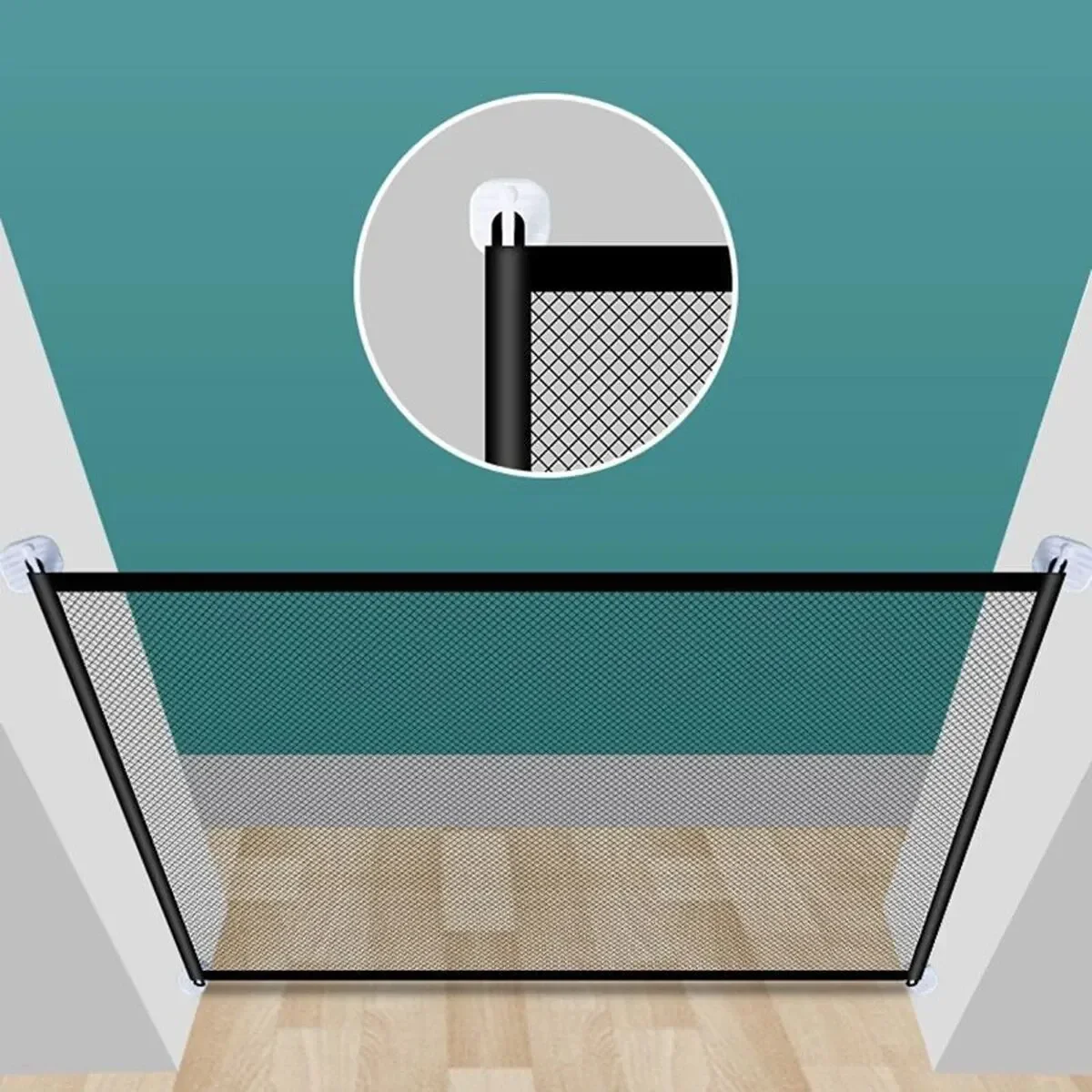 Baby Safety Gate Pet Mesh Barrier Fence Telescopic Pole Hooks Stairs Entrance Indoor Gate Fence Safety Protection Punch-free