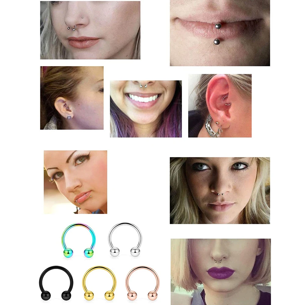 6Style Surgical Steel Nose Septum Rings Piercing Jewelry Horseshoe Cartilage Helix Tragus Earring Hoop Eyebrow Lip Hoop Retainer
