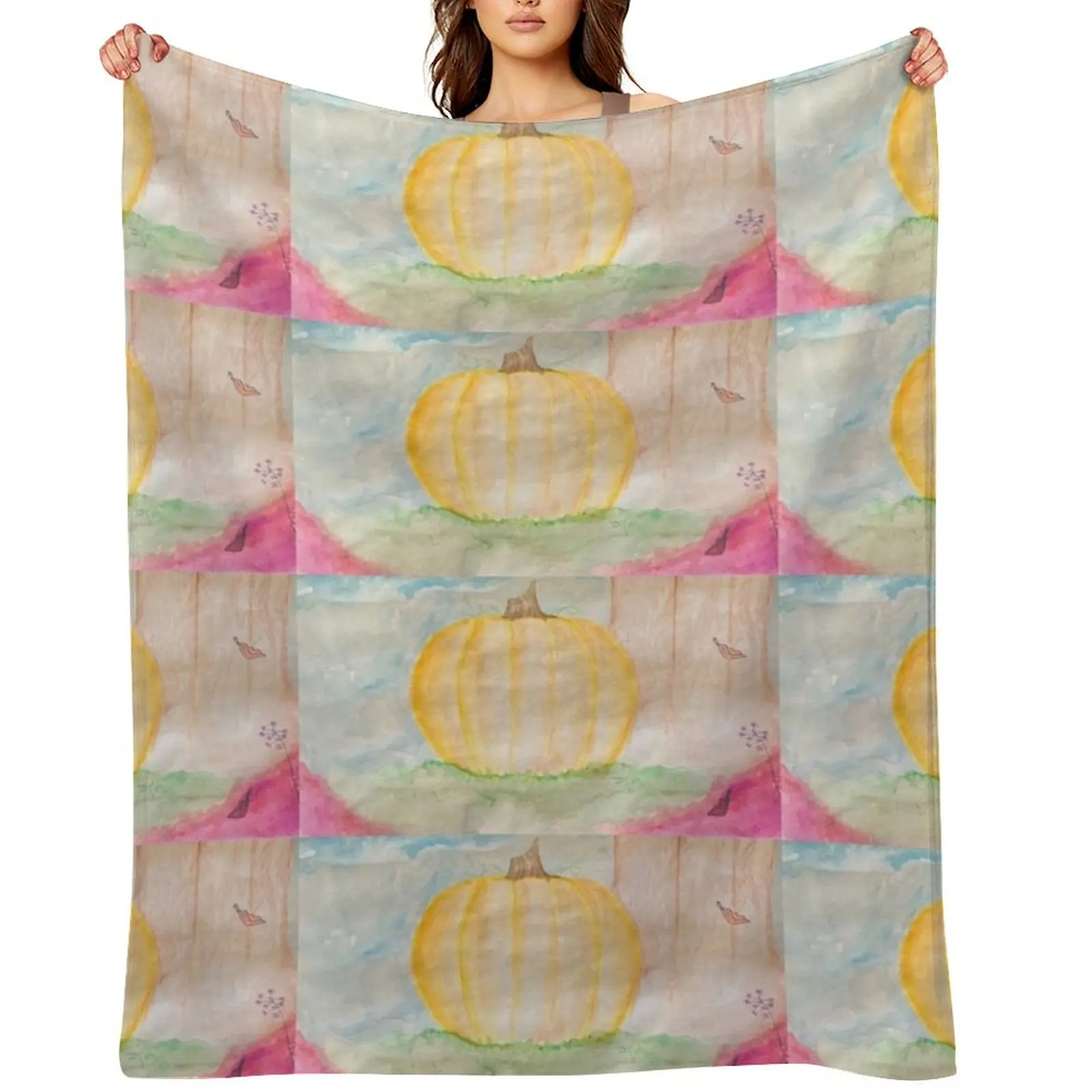 

Fall Pumpkin Watercolor Throw Blanket Weighted Hairy Baby Luxury Brand Blankets