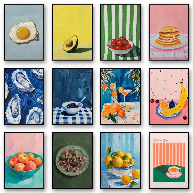Pósteres e impresiones de café, fruta de comedor Vintage, naranja, aguacate, tomate, pintura en lienzo, imagen artística de pared para decoración de cocina y comida