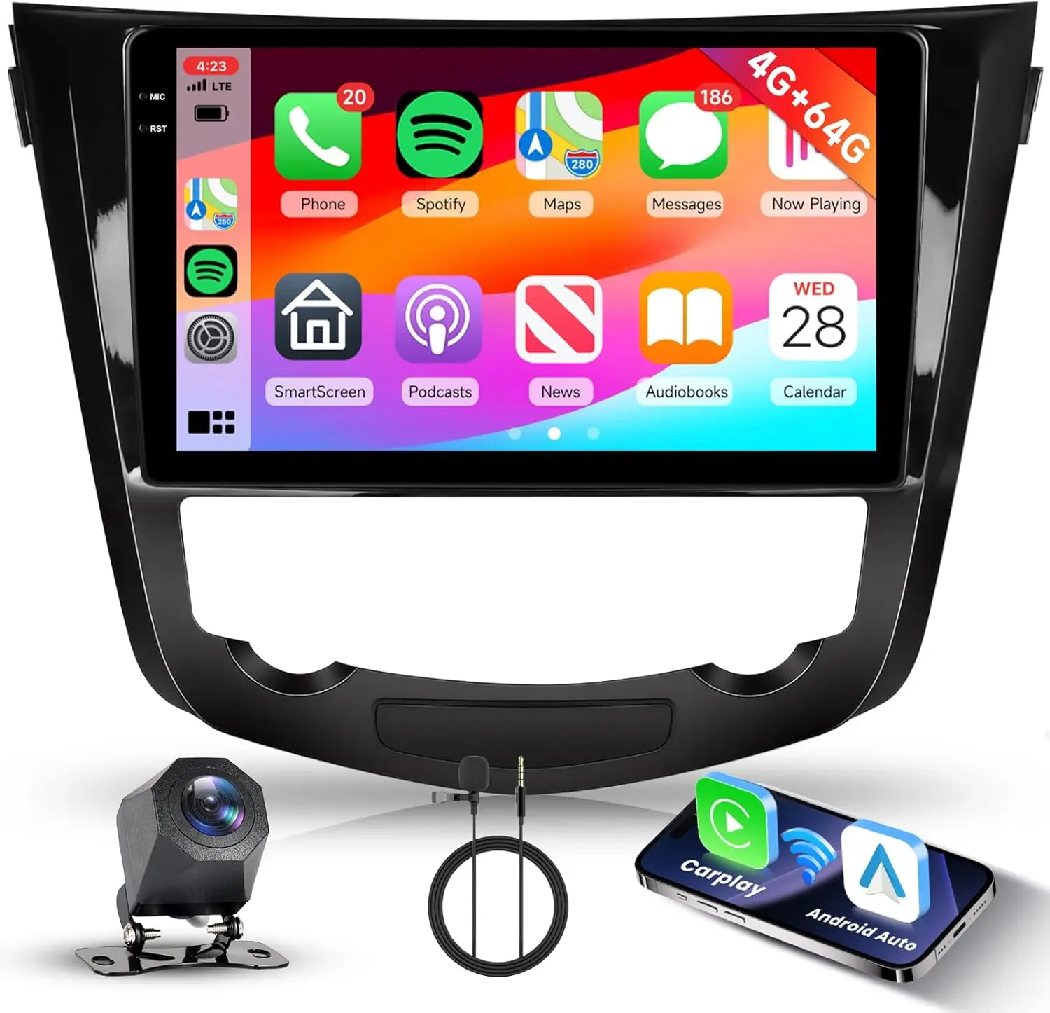 

Car Stereo 10.1' Touch Screen for Nissan Rogue X-Trail Qashqai 2014-2018, 4G+64G, Bluetooth, GPS, CarPlay, Android Auto, WiFi, F