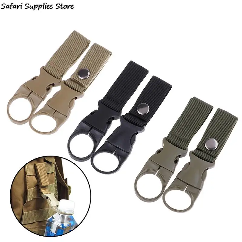 2pcs Water Bottle Holder Clip Multifunction Water Bottle Nylon Webbing Buckle Hook Climbing Carabiner Belt Backpack Hanger Hooks