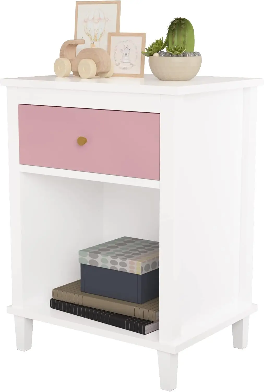 Drawer One Shelf,End Table for Bedroom,Bed Side Table for Kids, Adults,Guest Room Children’s Room,Easy Assembly(Pink)